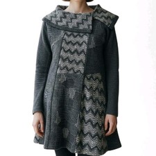 High Secret Sweater Dress Size S-M Gray Pieced Knit Big Collar Sequins Artsy