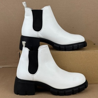 Steve Madden White Chunky Chelsea Ankle Boots Women s 9.5M Platform Lug Sole