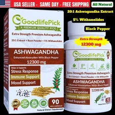 Best Ashwagandha 12300 mg with 5% Withanolides Black Pepper 90 cap Max Benefits
