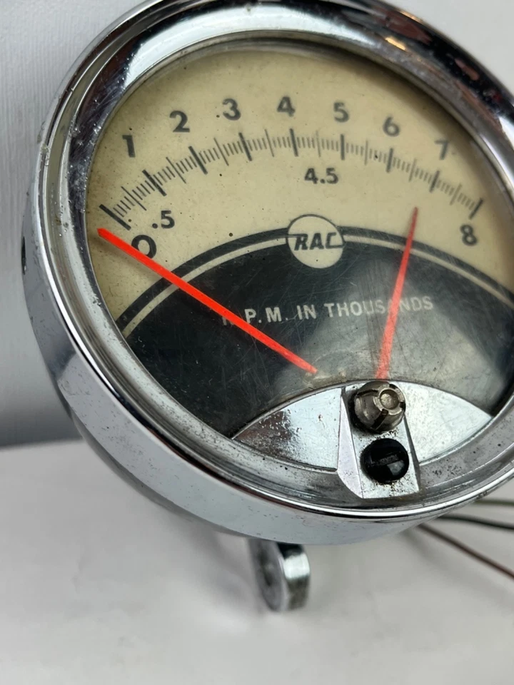 Vintage RAC Black and White Face 8000 RPM Tachometer UNTESTED - Image 4 of 4