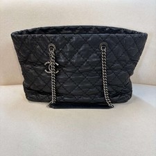 Chanel Black Crinkled Quilted Leather CC Logo Silver Hardware Chain Shoulder Bag