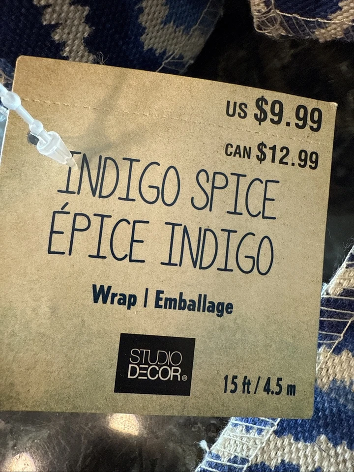 STUDIO DECOR INDIGO SPICE WRAP  Blue & Cream Canvas Type 15’ By 5” NEW 3 Rolls - Image 4 of 4
