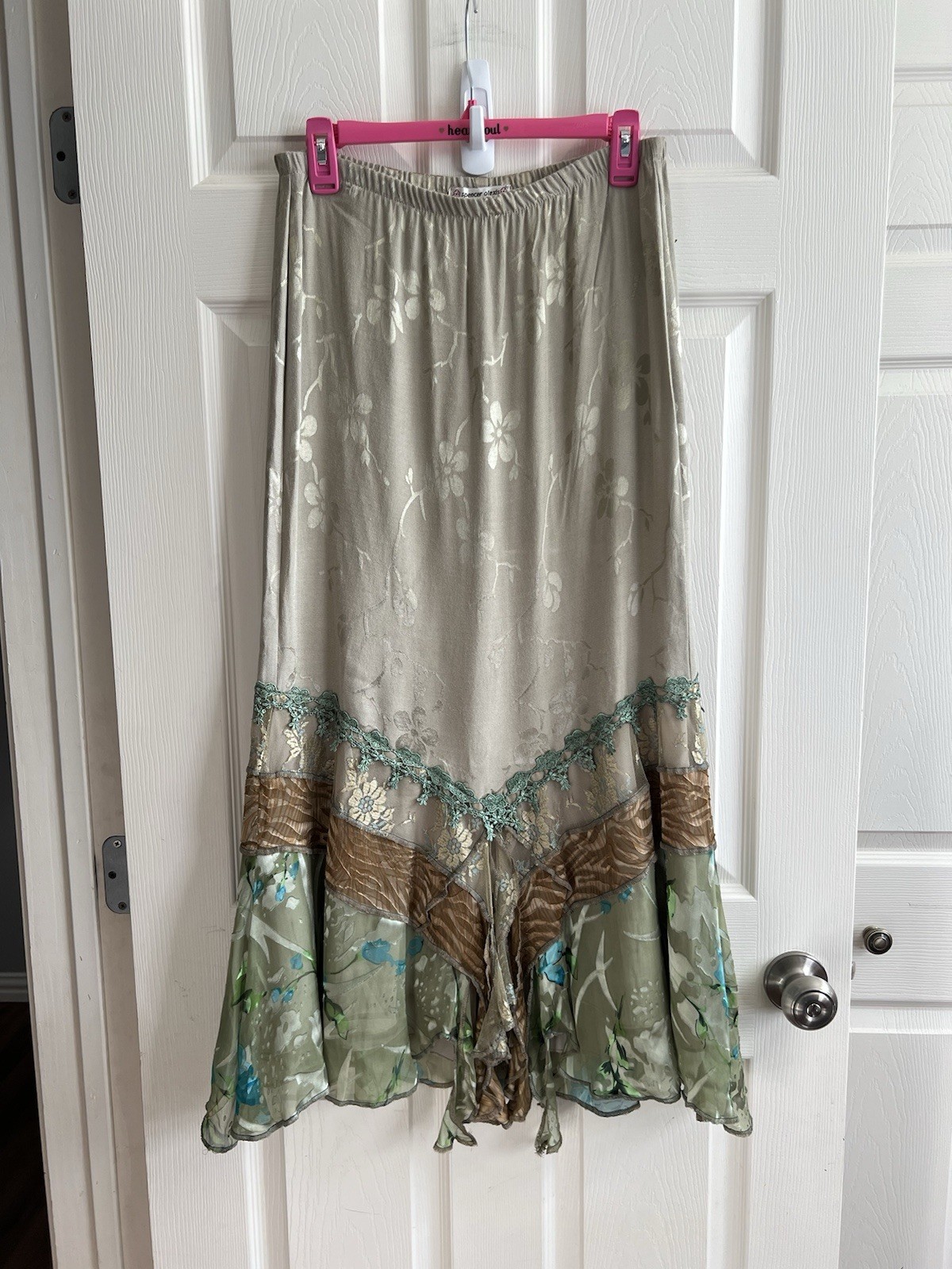 SPENCER ALEXIS Vintage Y2K Green Silk Blend Ethereal Whimsical Maxi Skirt XL