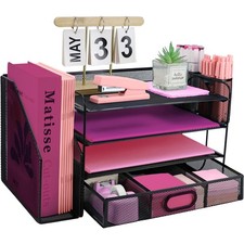 Desk Organizers and Accessories with File Holder, 4-Tier Paper Letter Tray Or...