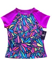 Lands End Girls Pink Butterfly Rash Guard Shirt Size XS S XL Colorful Mosaic New