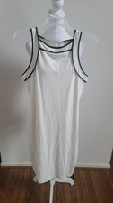 Womens White Black Trim Bodycon Tshirt Dress Sleeveless Midi Casual Sz Large