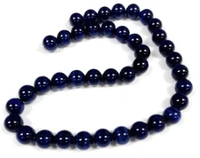 38 Cat's Eye Fiber Optic Midnight Blue Glass 10mm. Smooth Round Beads 2589