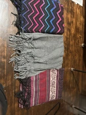 lot 3 purple scarf wrap shawl oblong rectangle New York shirred smocked 76x22