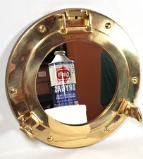 Vintage Maritime Port Hole Mirror, Brass. Size 9.25 Diameter.