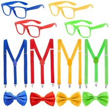 4 Pack Unisex Suspenders and Bow Tie Set with Glasses Frame, Suspender Bulk C...
