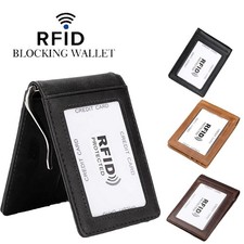 RFID Blocking Men's Small Leather Wallet Credit Card Holder Mini Bifold Purse