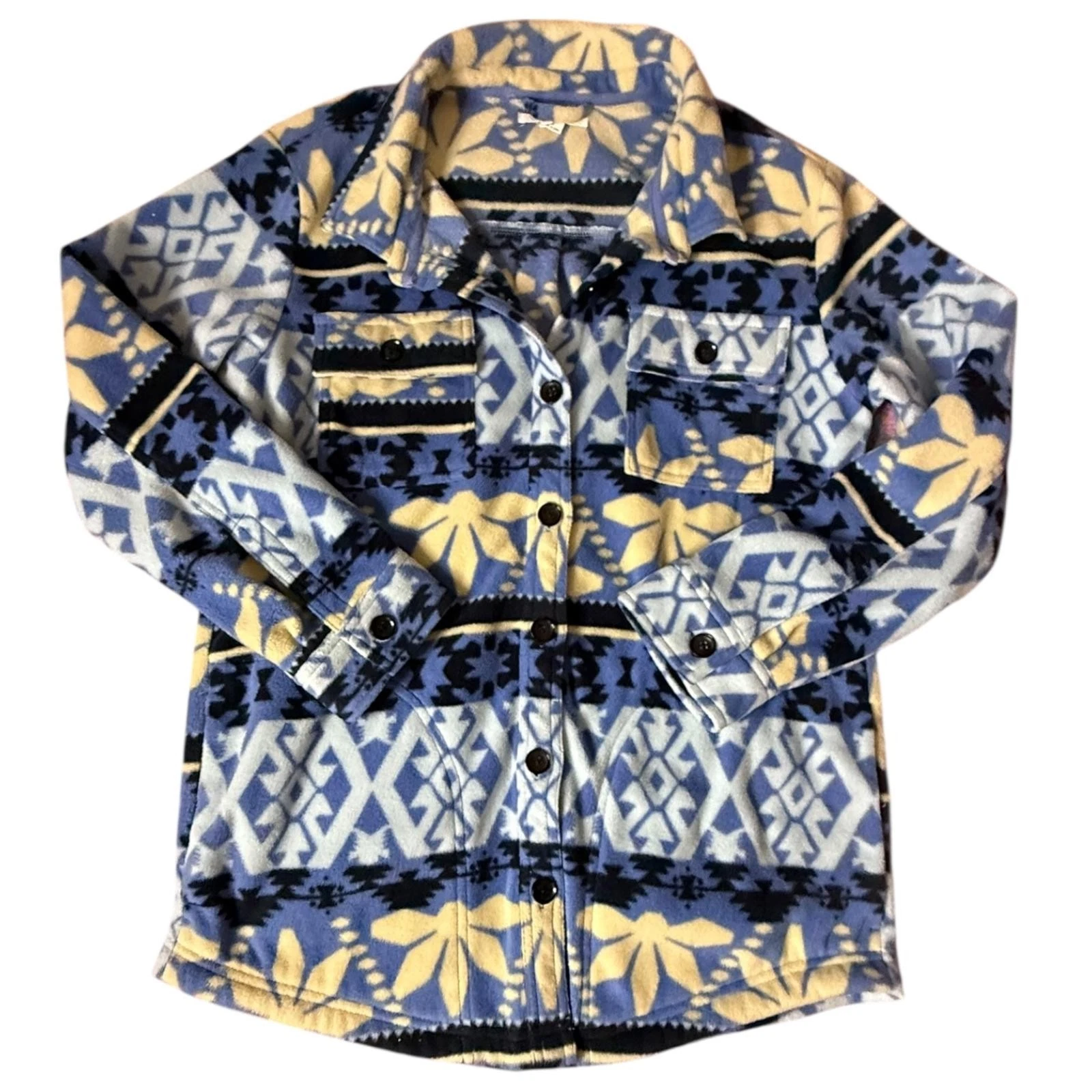 O’Neill Aztec Fleece Button-Up Shacket Blue Yellow Small