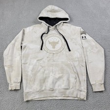 Under Armour Project Rock Hoodie Mens Small Beige Camouflage Loose Pullover