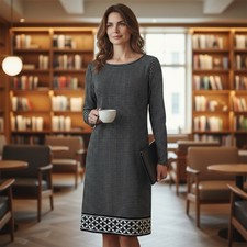 Michael Kors Sz XL Geometric Black & White Lightweight Shift Dress Workwear Chic