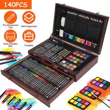 140Pcs Art Supplies Kit with Wooden Case, Drawing Painting Set Includes Colored