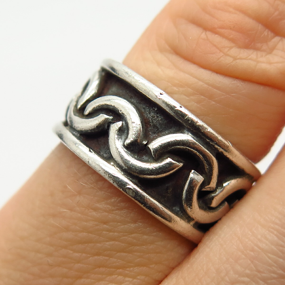 925 Sterling Silver Vintage Mexico Chain Design Band Ring Size 6 