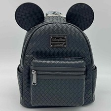 Disney Parks Loungefly Black Woven Faux Leather Mickey Mouse Ears Backpack NWT