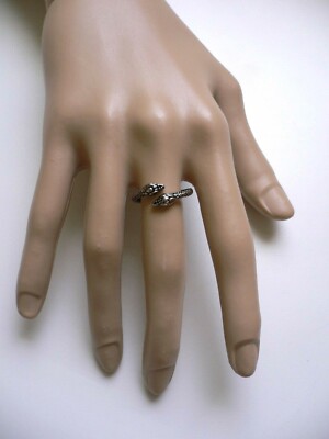 SILVER SNAKE NARROW RING ‹EXCLUSIVE > Women's 2 HEAD SNAKE Narrow Wrap Ring Open Band Antique Silver