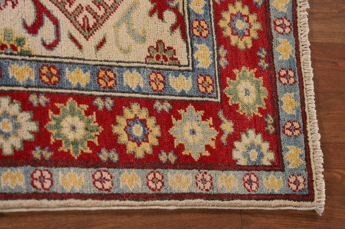 Geometric Ivory Super Kazak Accent Rug 3'x5' Wool Hand-knotted Oriental Carpet - Picture 8 of 12