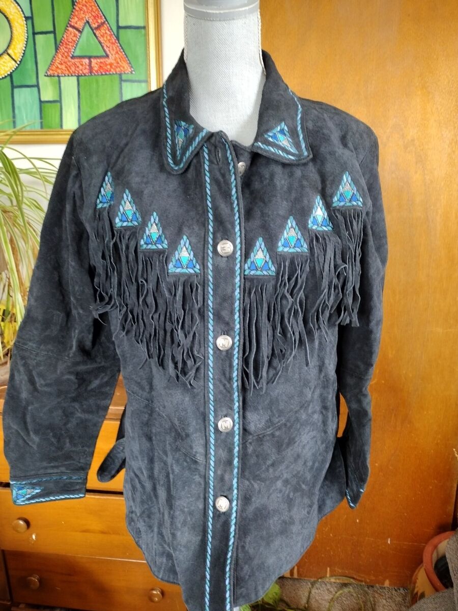Bob Mackie Wearable Art Black Leather Suede Fringe Western Bob Mackie Wearable Art Black Leather Suede Fringe Western