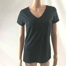New Women  s Black Basic V-Neck Tee Shirt Size M Solid Top T-Shirt Shortsleeve