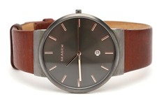 Skagen Mens Ancher Brown Leather Strap Watch ...