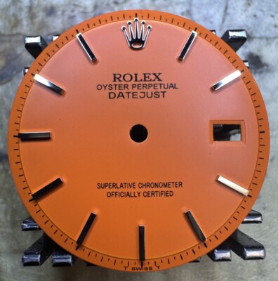 Rolex Mens NonQuick Datejust Custom Orange Stick Marker Dial For 1600 1601 1603