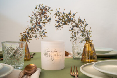 Windlicht Banderole im Design ''wie schön, dass du da bist'' - 12 Stück