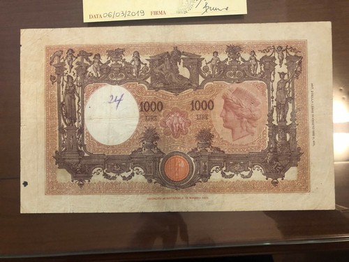 BANCONOTA LIRE 1000 GRANDE M FASCIO I TIPO 16 3 1927 RARA BB+ SABAUDA - Picture 3 of 10