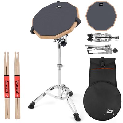 Drum Practice Pad Set 12'' Kieselgel Übungspad mit Snare Ständer Rucksack Drum...