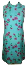 Vtg 70's Anika New York Women's 6 Silk Shift Dress Blue + Pink Floral Sleeveless