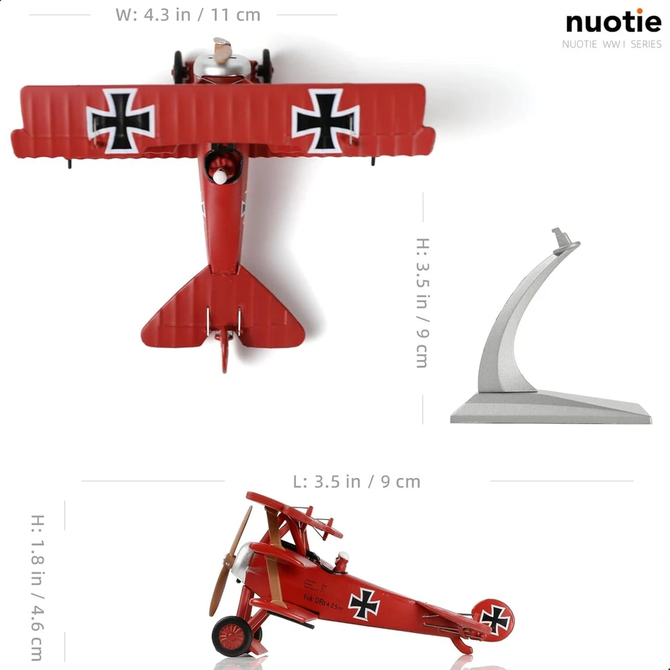 NUOTIE 1/72 Fokker Dr.1 Red Baron World War I Fighter Alloy Metal Die-cast - Image 2 of 4