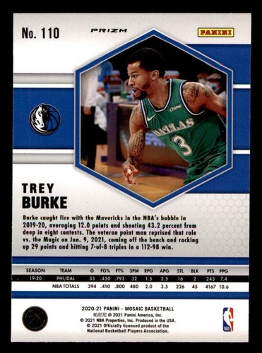 2020-21 Panini Mosaic Mosaic Fast Break Silver #110 Trey Burke - Picture 2 of 2