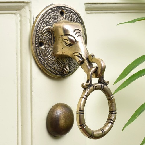 Antik-Look Golden Messing Elefant Gesicht Türklopfer Tür Klingel Wohndeko - Bild 1 von 5