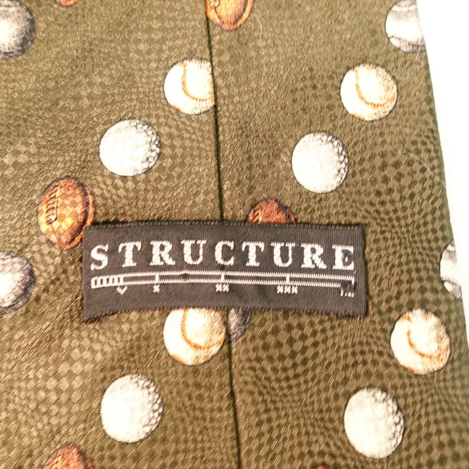 Micro Polka Dot Neck Tie Mens Army Green Sporty Ball Casual Dress STRUCTURE USA - Image 3 of 4