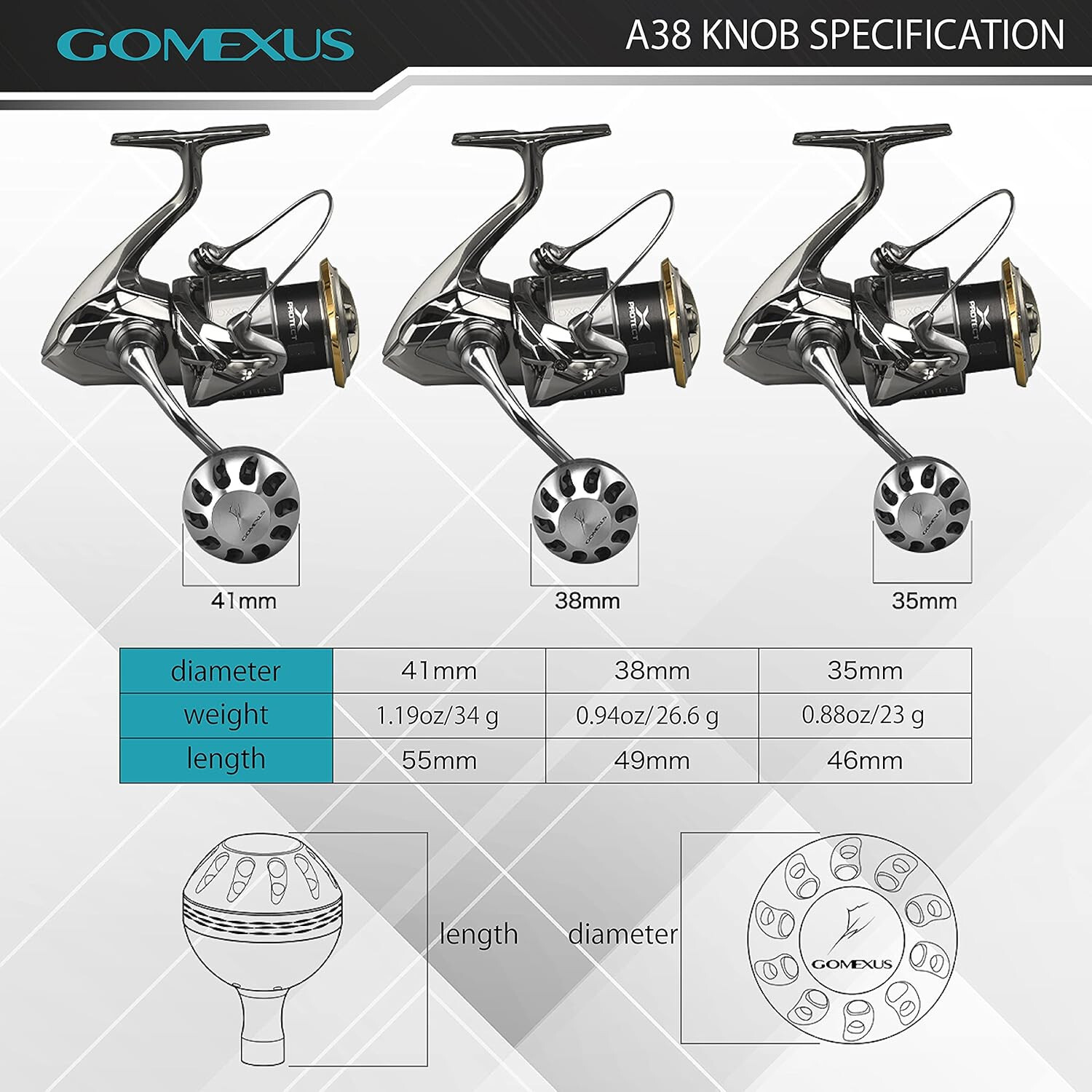 Gomexus Aluminum Power Knob 35mm For Shimano Stradic FL Stella FK Nasci FC Reel