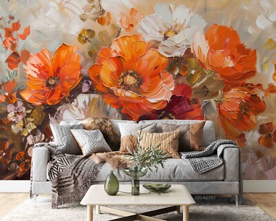#ad 3D Floral Rural Oil Painting Self adhesive Removeable Wallpaper Wall Mural AU $45.99