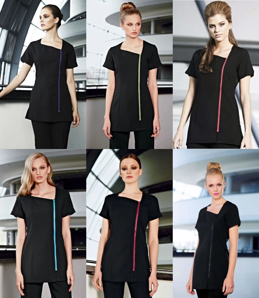 SIMON JERSEY SIMON TRIKOT SCHWARZ KOSMETIKER TUNIKA KONTRAST REISSVERSCHLUSS SCHÖNHEITSSALON SPA