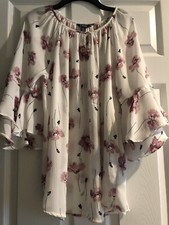 Chaps multi colored floral design flowing top with bell sleeves size small