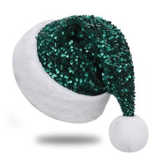 Sequin Santa Hat Unisex Santa Hat for Adults with Shiny Sequin and Fluffy Pom...