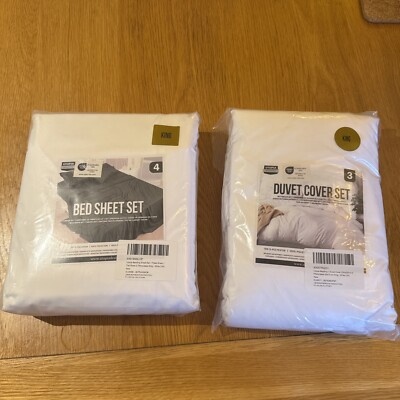 Utopia Bettwäsche 4-teiliges King Bettwäsche Set - Bettbezug, Spannbetttuch mit Kissen