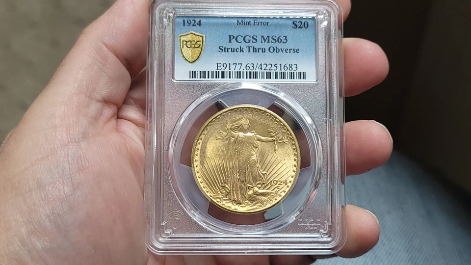 1924 Saint Gaudens Gold $20 PCGS MS 63 Struck Thru Obverse Error -RARE!!! - Image 3 of 4