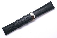 21mm Black Croco Embossed Leather Watch Band With Silver Tone Push Button Clasp