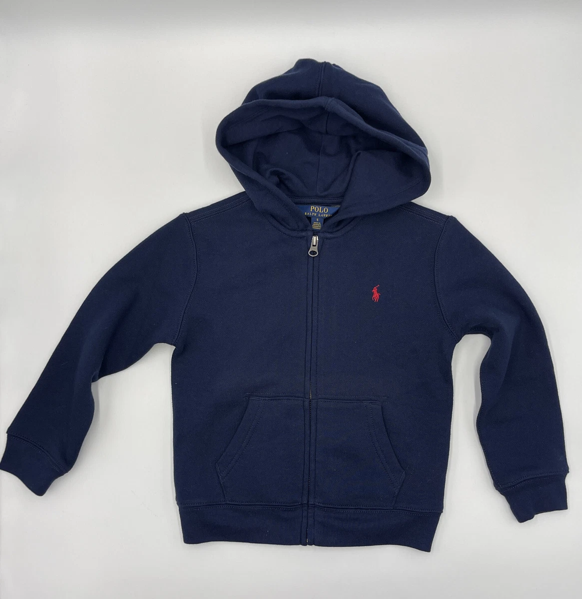 Polo Ralph Lauren Navy Blue Red Pony Zip Up Hoodie Sweatshirt Sz Youth 5  #C403 | eBay