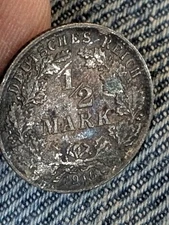 GERMANY-EMPIRE-SILVER 1/2 MARK 1916 A  KM # 17