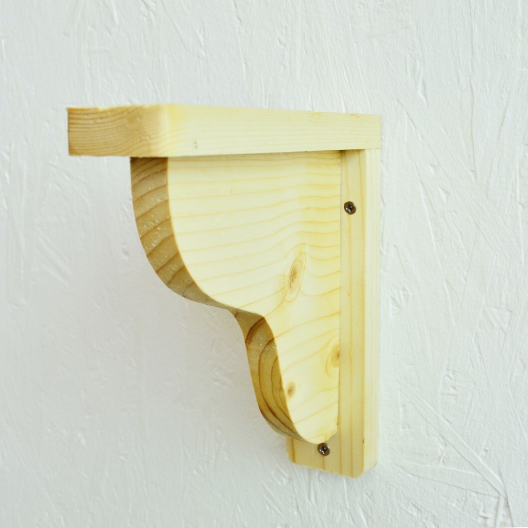Set of 2 Pine Wood Shelf Brackets Mounted Rack Support Varnish