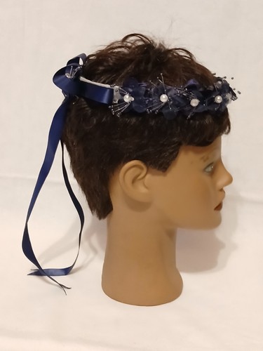 Ceremony Wedding Veil w/ ribbon - navy blue - Picture 2 of 6