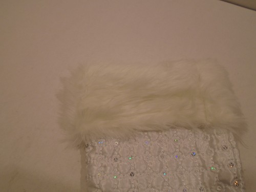 Christmas Stocking Quilted White Silver Sequins Faux white fur 18" Long - Picture 3 of 3