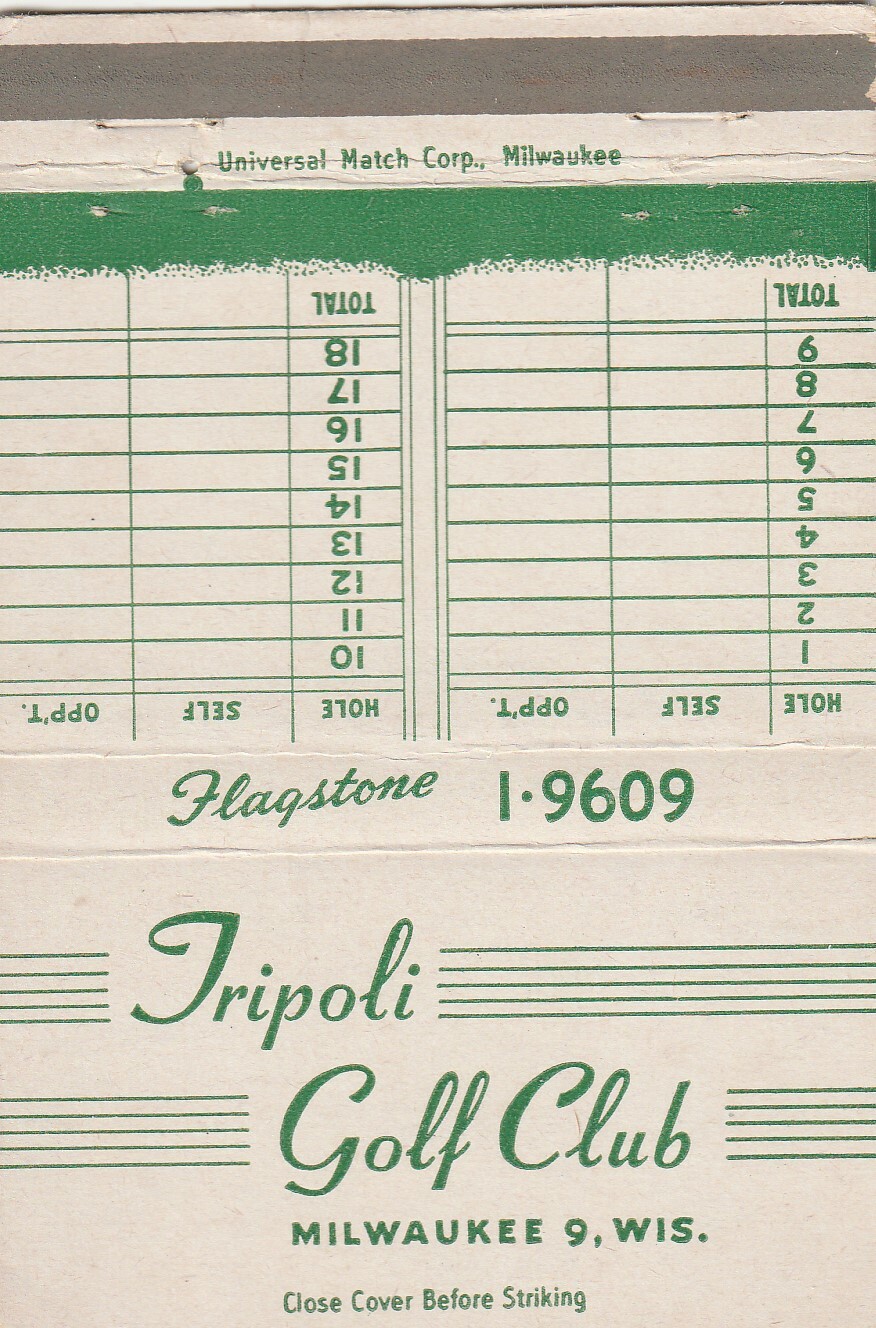 VINTAGE MATCHBOOK COVER. TRIPOLI GOLF CLUB. MILWAUKEE, WI. eBay