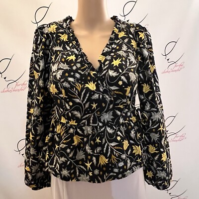 Universal Thread.  Sz XS.  Cotton/Rayon. Ruffled. Wrap Blouse.  Long Sleeve. B97